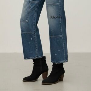 $149 Dr. Scholl's Kall Me Mid Shaft Ruched Black Suede Calf Boots Size 7